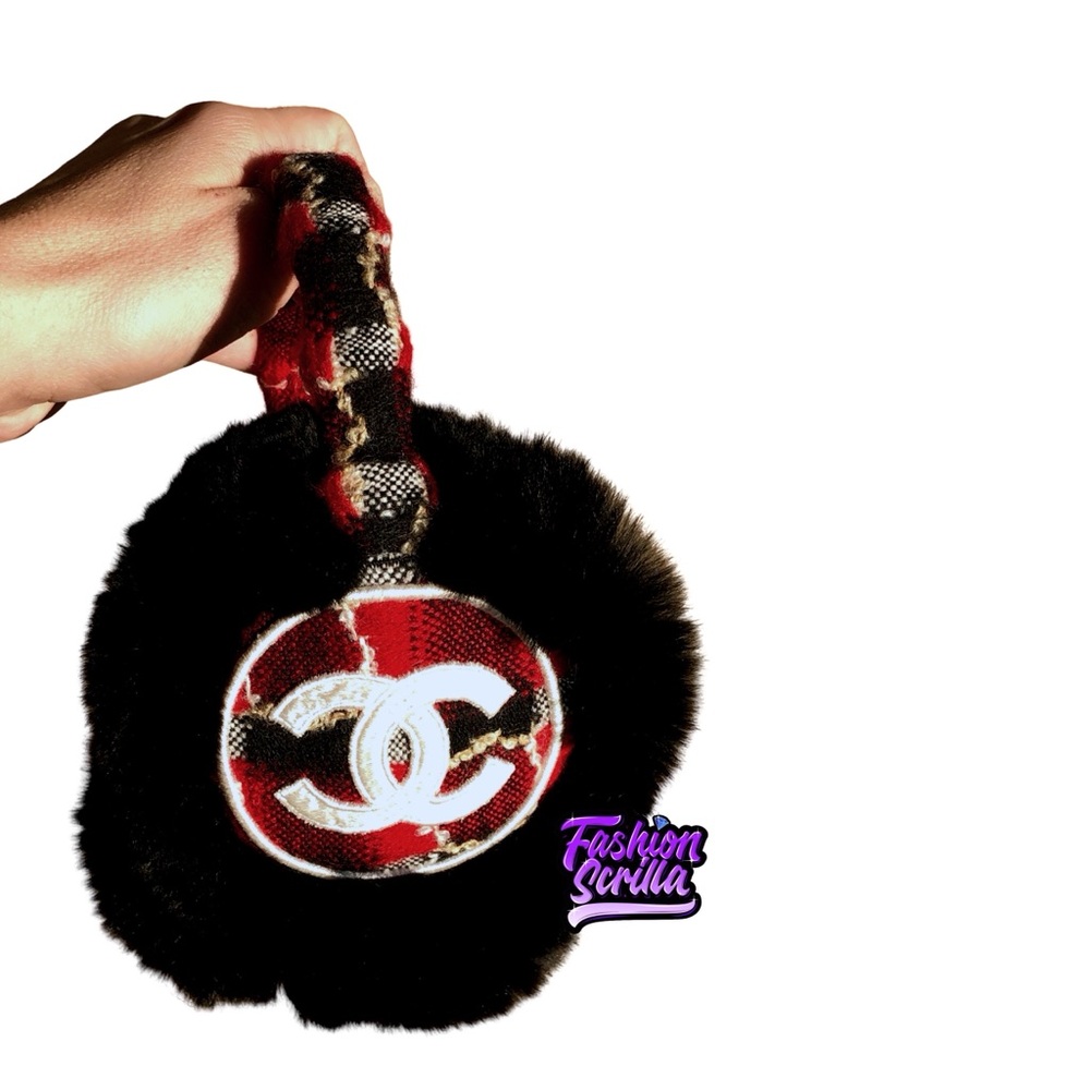 Vintage CHANEL Red and Black Orylag Rabbit Fur Earmuffs RedBlack - Picture 9 of 16
